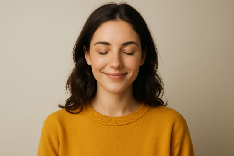Junge Frau blickt in die Ferne, wirkt ruhig und positiv – Symbolbild für mentale Stärke und Affirmationen