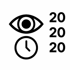 Icon Auge mit Uhr – Symbol für die 20-20-20-Regel zur Augenentspannung bei Bildschirmüberlastung