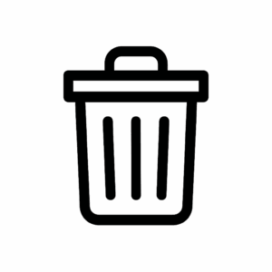 Schwarzes Icon eines Mülleimers, Symbol für App-Detox und die bewusste Reduktion unnötiger Apps im Sinne des digitalen Minimalismus.