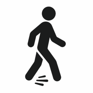 Schwarzes Icon einer gehenden Figur, Symbol für Bewegung und Smartphone-freie Routinen.