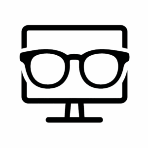 Icon Blaulicht reduzieren – Brille vor Bildschirm als Symbol für Augenschutz und besseren Schlaf.