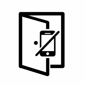 Schwarzes Icon einer Couch mit durchgestrichenem Smartphone, Symbol für digitale Pausenräume und bewusst offline erlebte Momente.