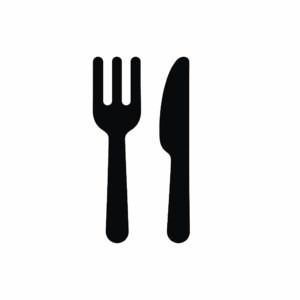 Schwarzes Icon von Gabel und Messer, Symbol für Smartphone-freie Mahlzeiten und achtsames Essen.