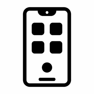 Schwarzes Icon eines Smartphones mit wenigen App-Symbolen, Symbol für minimalistischen Homescreen und digitale Klarheit.