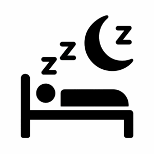 Schwarzes Icon mit Bett, Mond und Z-Symbolen – Darstellung für Schlaf priorisieren, Ruhe und Erholung.