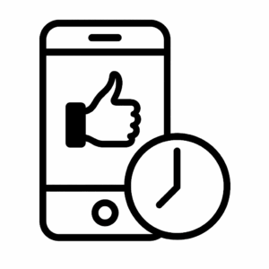 Schwarzes Icon eines Smartphones mit Uhr – Darstellung für Social Media Breaks und begrenzte Nutzungszeiten.