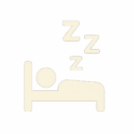 Schlaf-Icon mit Bett und Z-Symbolen in Beige auf transparentem Hintergrund